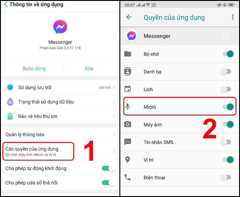 Tại Micro kéo thanh trước sang phải để cấp quyền